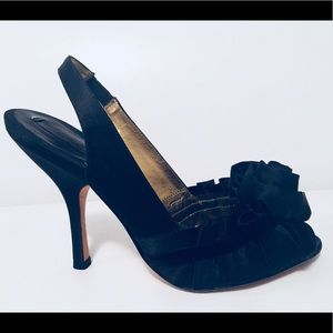 BCBGMaxAzria Satin/Velvet Ribbon Open Toe Heels